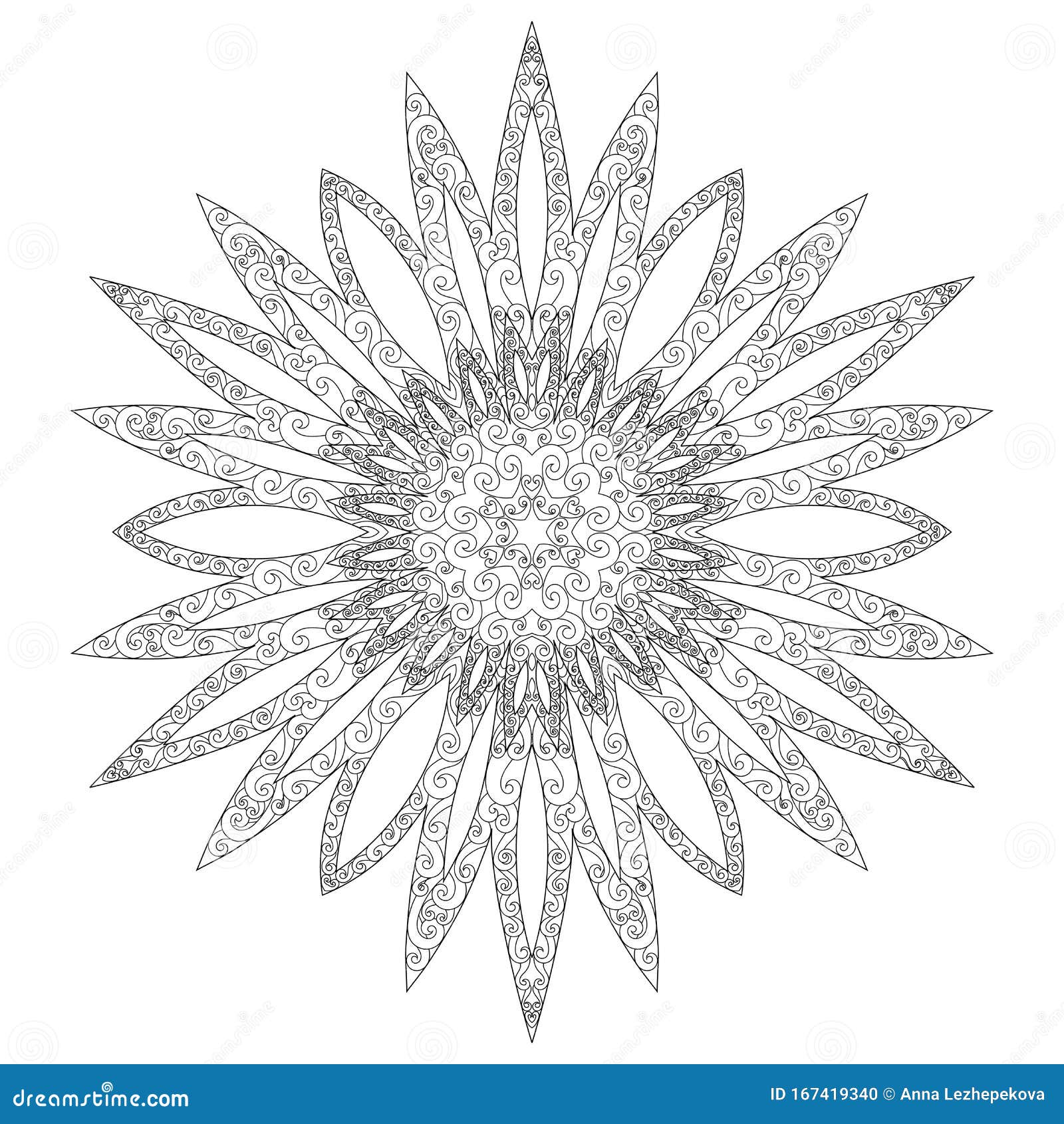 Coloring page with snowflake with editable line stock vector