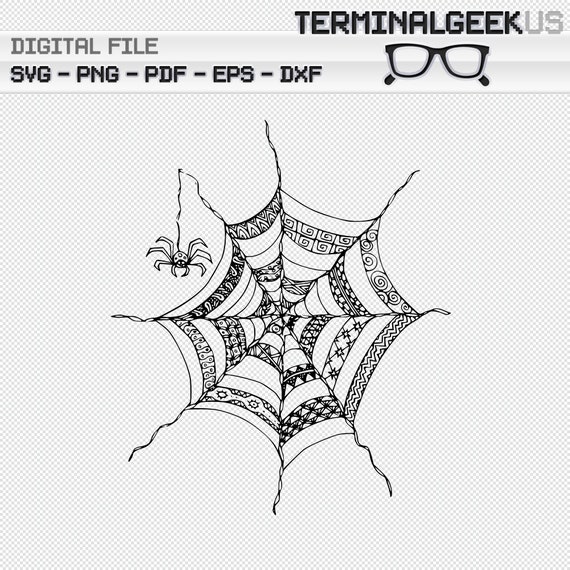 Spider web zentangle mandala svg png pdf dxf eps cricut silhouette adult coloring page