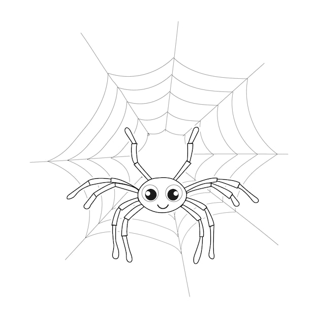 Premium vector spider on spider web line art coloring pages for kids