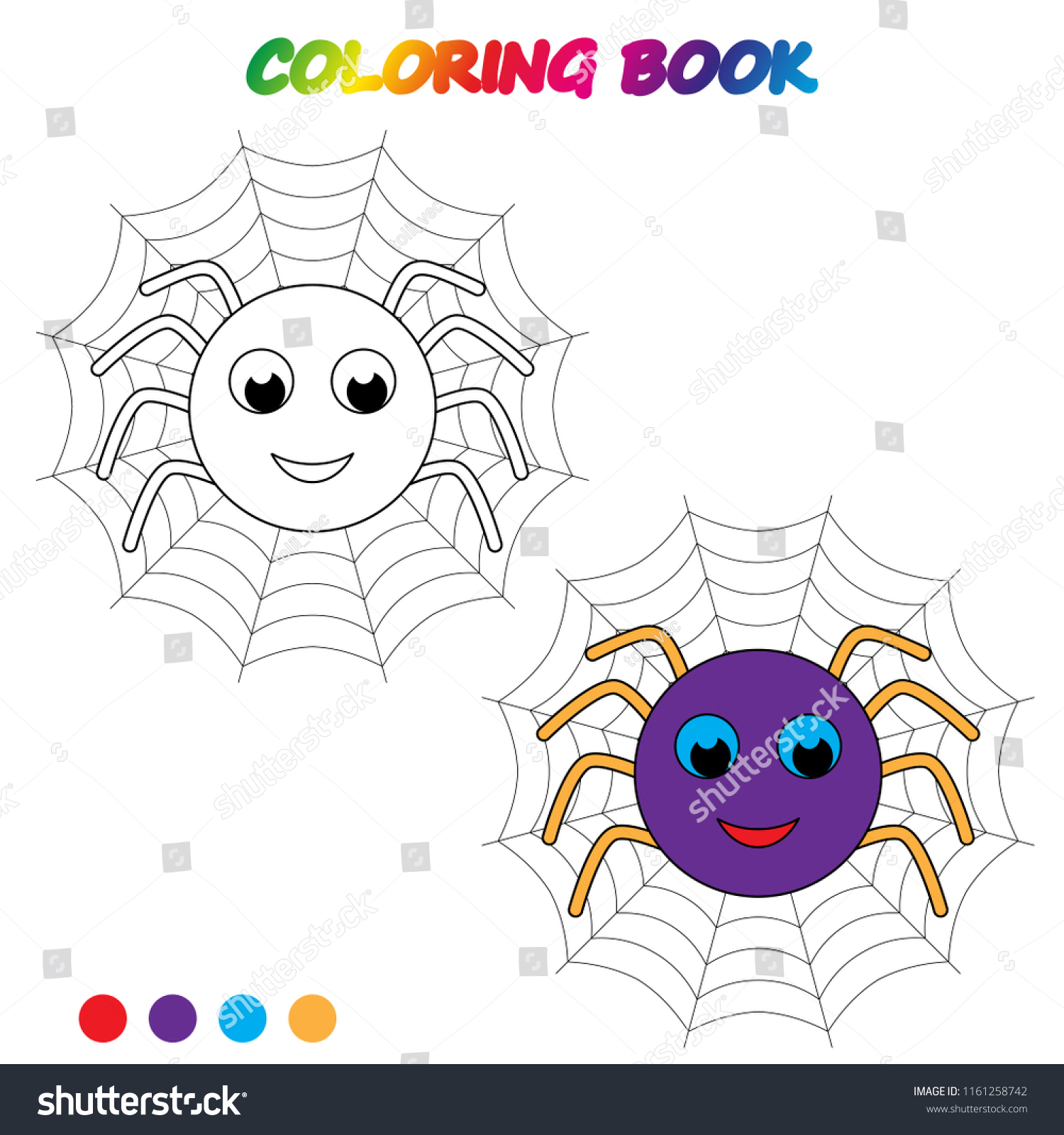 Spider coloring page worksheet game kids stock vector royalty free
