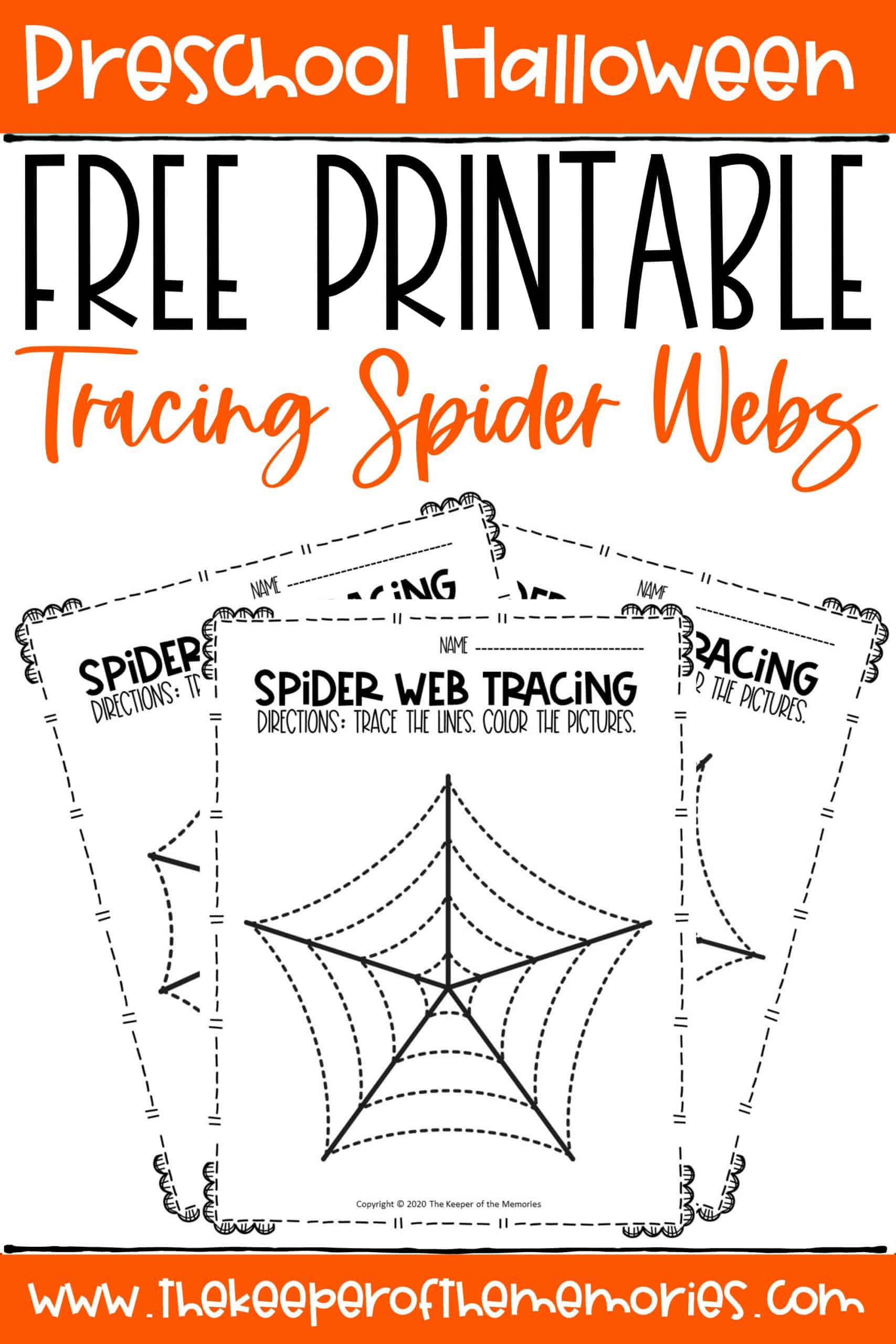 Spider webs preschool halloween tracing worksheets