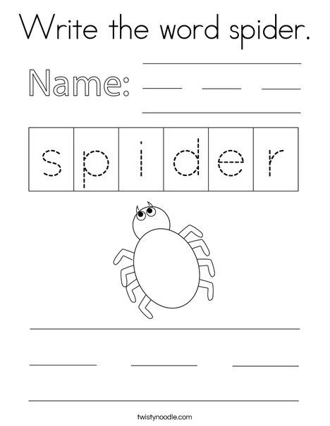 Write the word spider coloring page