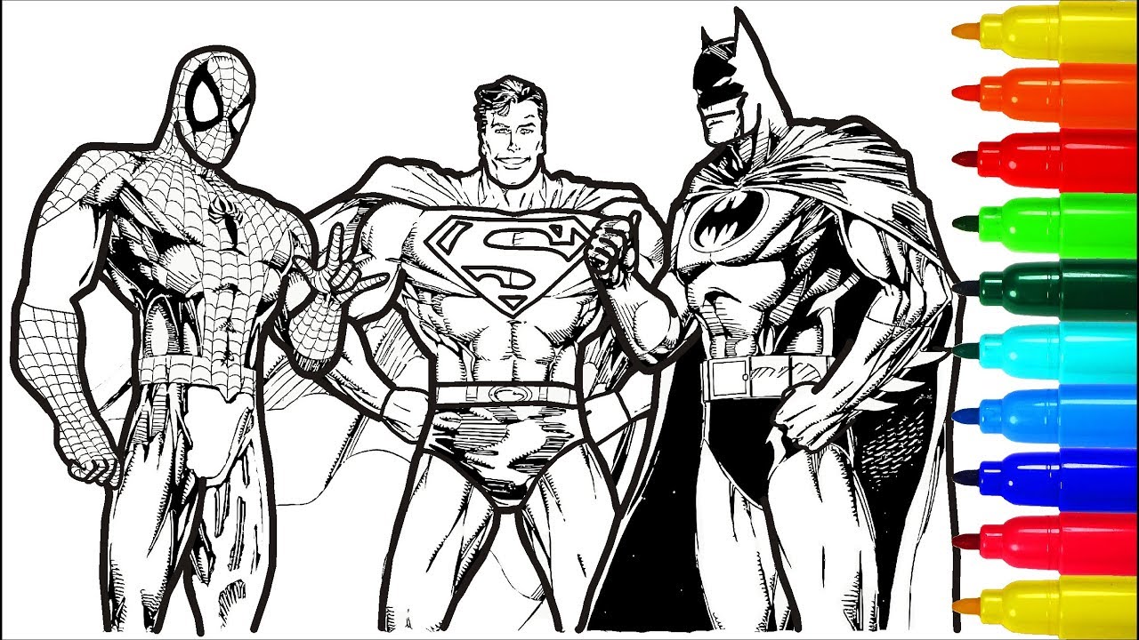 Spideran superan batan coloring pages colouring pages for kids with colored arkers