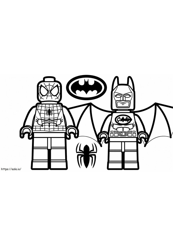 Lego spiderman and lego batman a e coloring page