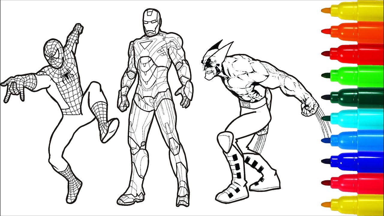 Spideran iron an wolverine superheros coloring pages colouring pages for kids