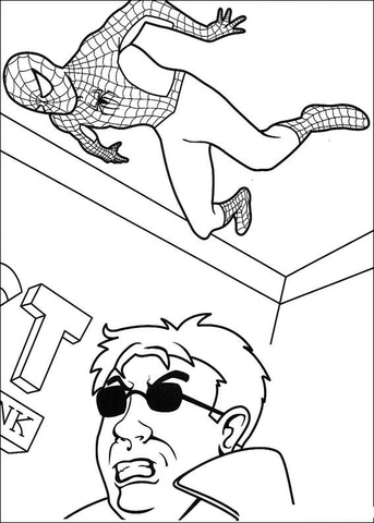 Spiderman is hiding on the ceiling coloring page free printable coloring pages
