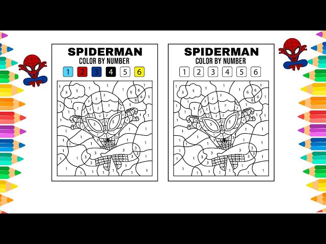 Spideran color by nuber coloring pages printable worksheet spideran