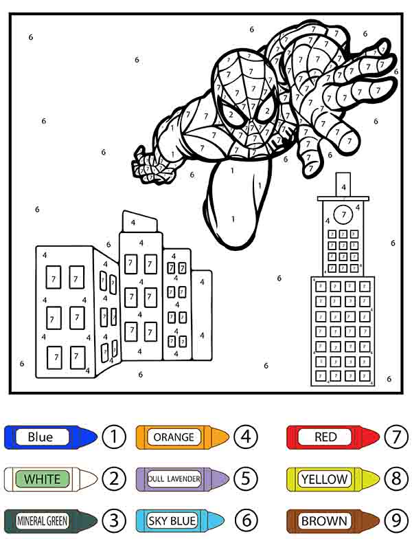 Spiderman color by number coloring pages
