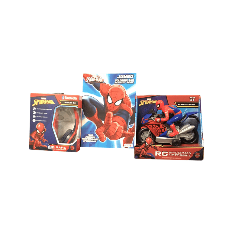 Spiderman toy and craft bundle jumbo coloring book spider man wireless headphone spider man remote control rc motorbike