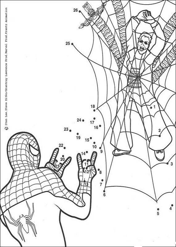 Dot to dot spiderman game coloring pages