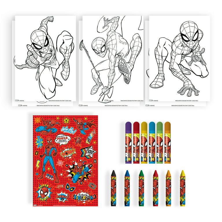 Spiderman plastic easter egg activity set includes coloring sheets stickers markers crayons