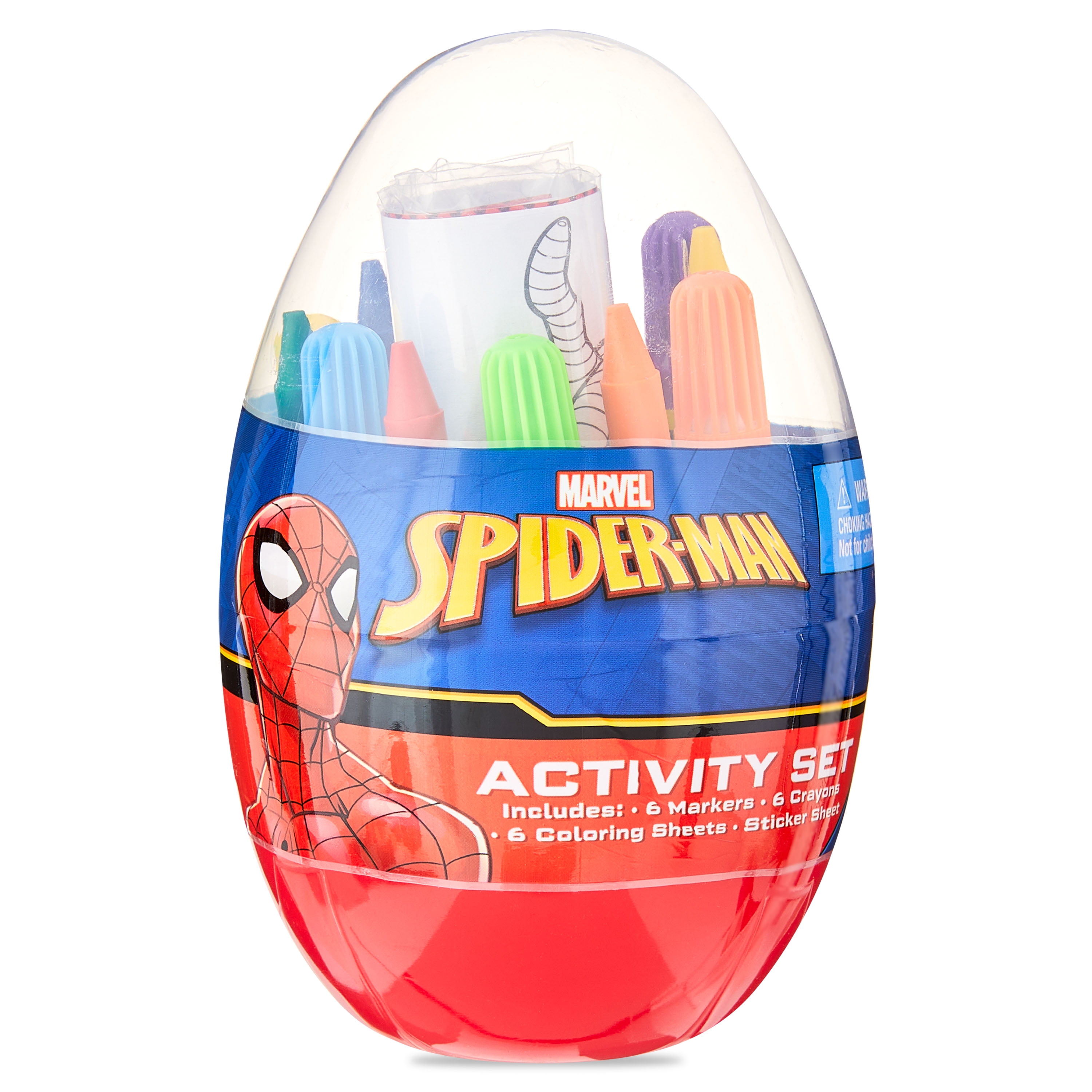 Spiderman plastic easter egg activity set includes coloring sheets stickers markers crayons