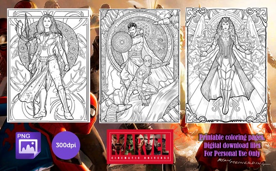 Marvel mcu coloring pack thena eternals doctor strangespiderman no way home scarlet witch wandavision digital download