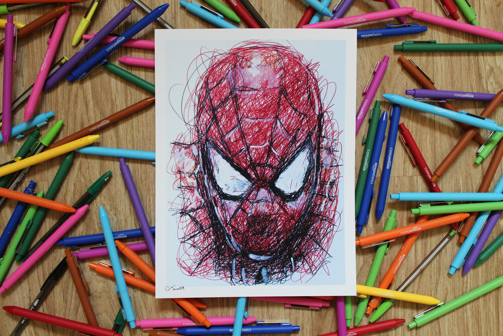 Spiderman ballpoint pen scribble art print â cody james by cody