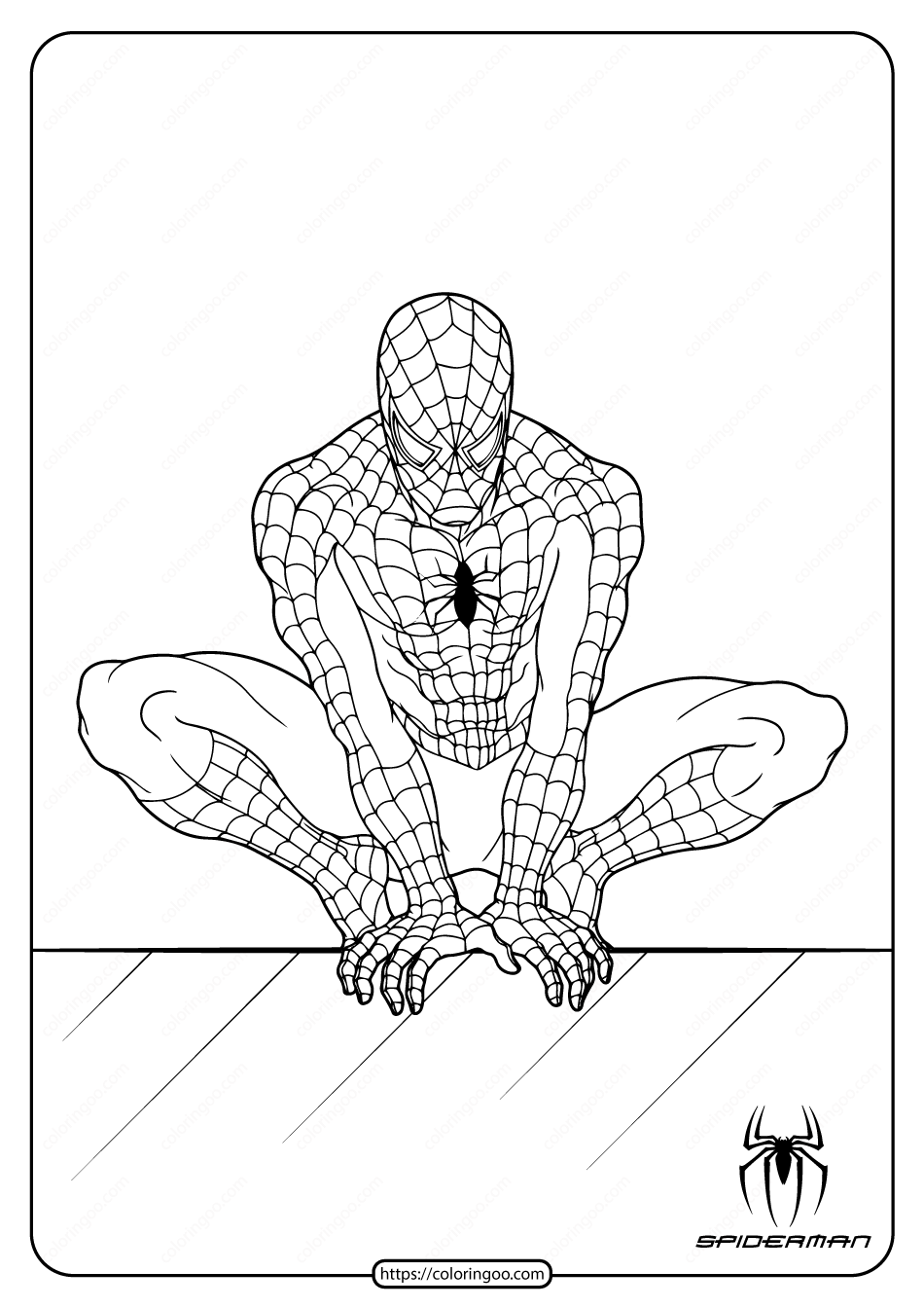 Spiderman in the wall of edge coloring page high quality free printable pdf coloring drawing painting pages and â coloring pages spiderman hand spiderman web