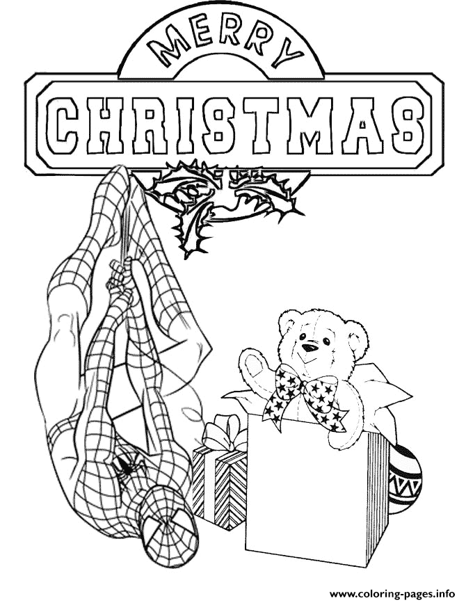 Spiderman presents christmas coloring page printable