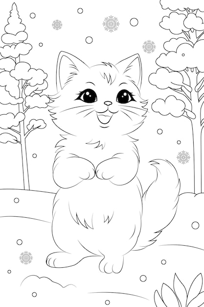 Premium vector coloring page a cat chasing snowflakes