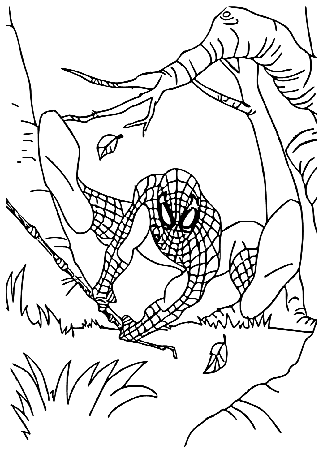 Free printable spiderman tree coloring page for adults and kids