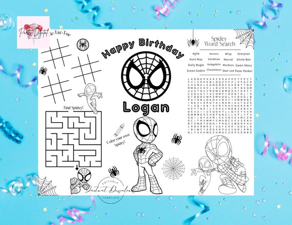 Instant digital download printable spidey and friends coloring page spiderman decor spidey activity sheet spidey party supplies