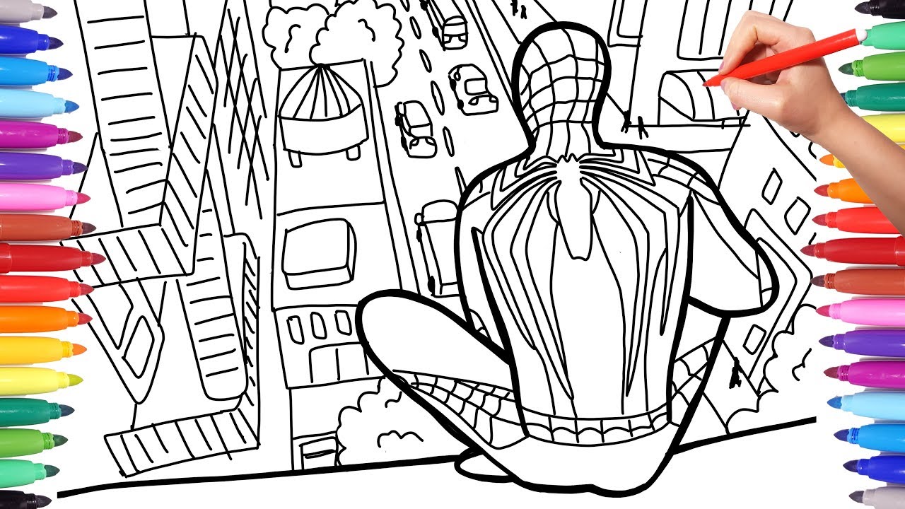 Spideran in the city coloring pages coloring painting spideran on the roof of new york