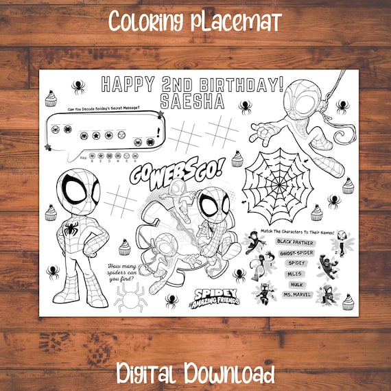 Spidey and his amazing friends coloring pages spidey coloring pages spidey and his amazing friends birthday kids coloring placemats