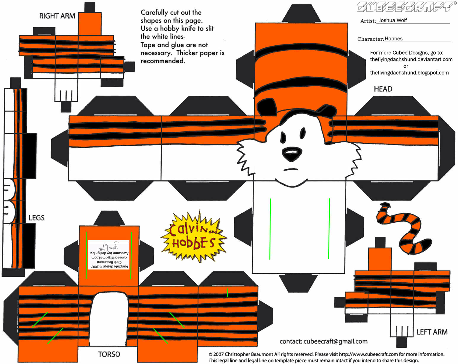 Hobbes from calvin paper toy free printable papercraft templates