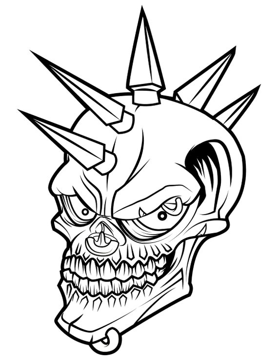 Printable spike skull digital download gothic coloring page