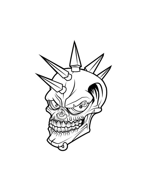 Printable spike skull digital download gothic coloring page