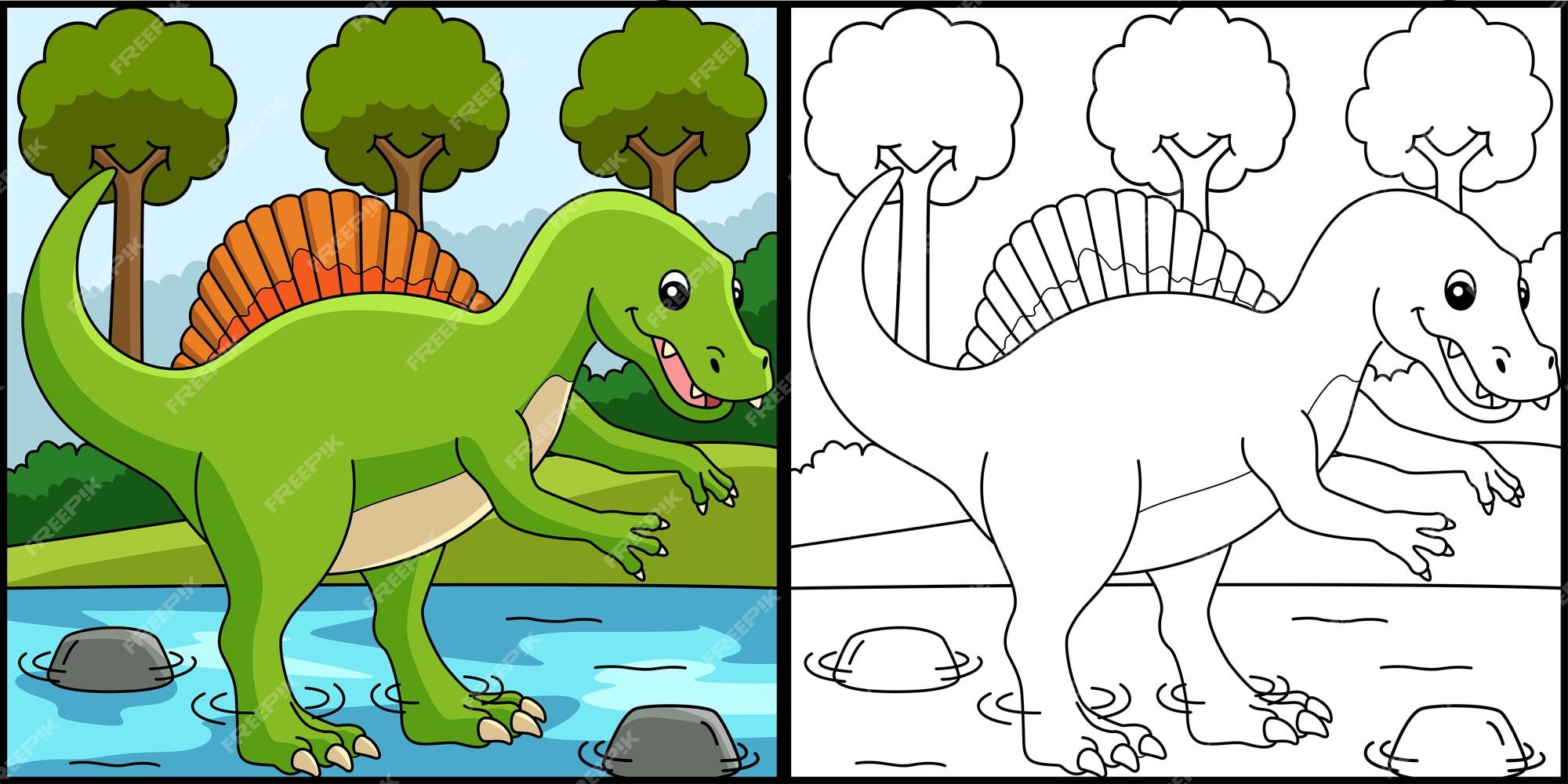 Premium vector spinosaurus dinosaur coloring page illustration