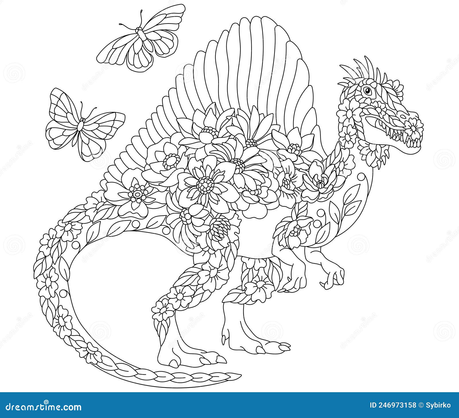 Spinosaurus dinosaur coloring book page stock vector