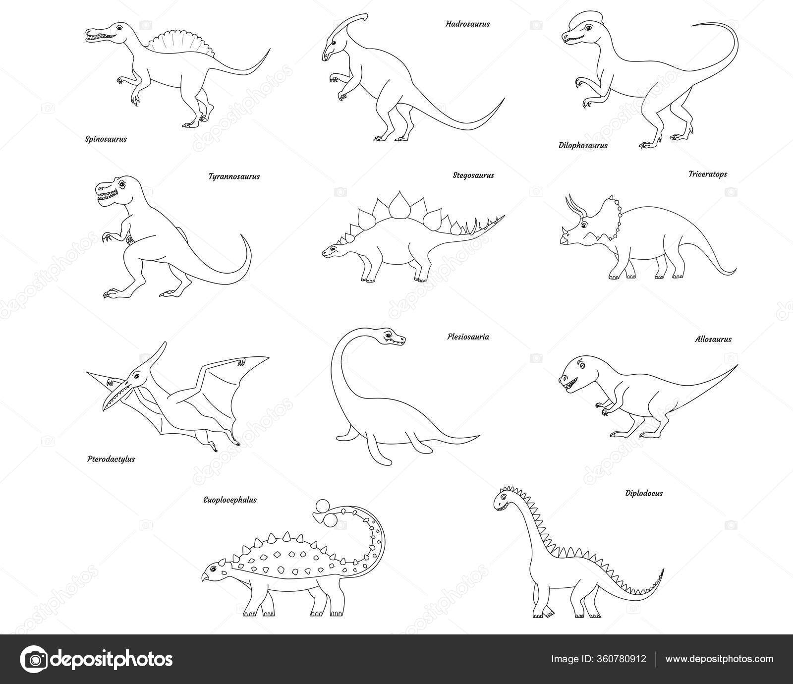 Coloring page outline spinosaurus dinosaur vector illustration isolated white background stock vector by grettame