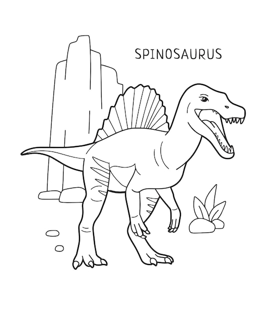 Premium vector spinosaurus dinosaur coloring page for kids