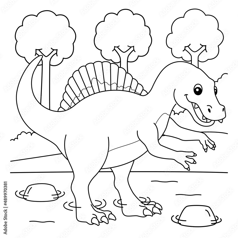 Spinosaurus coloring page for kids vector