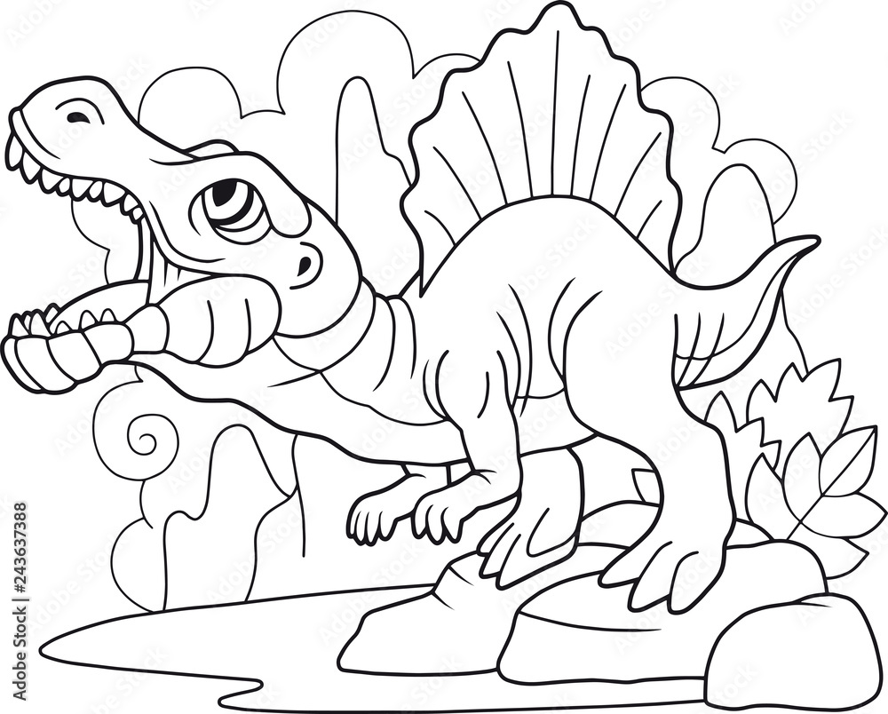 Cartoon predatory dinosaur spinosaurus coloring book funny illustration vector