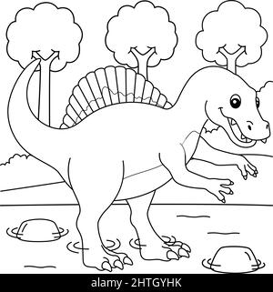 Coloring page for kids with spinosaurus dinosaur and colored preview vector illustration stock vector image art