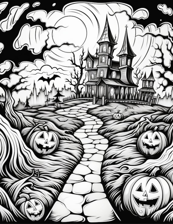 Halloween coloring page for adults fall and october themed page from page halloween coloring book for adults get into the spirit instant download