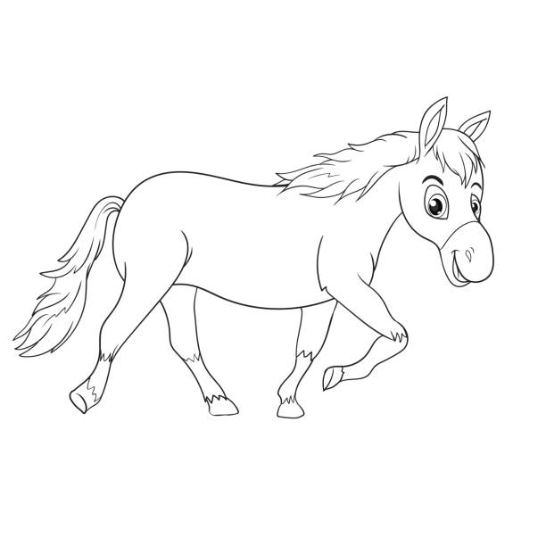 Coloring pages or books for kids cute horse cartoon black and white stock illustration
