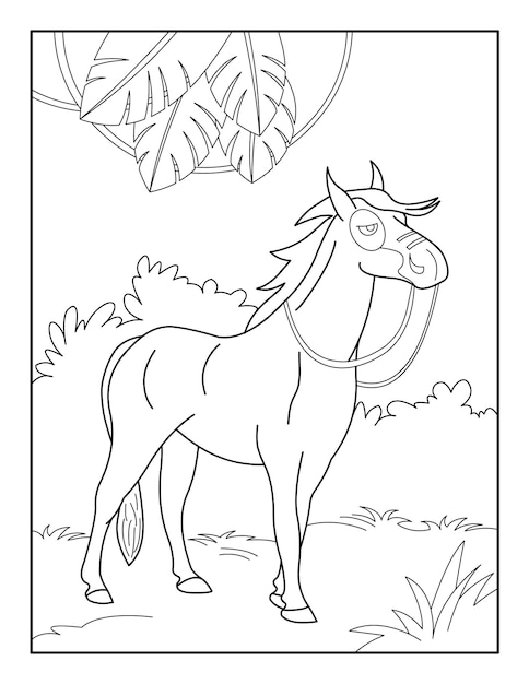 Premium vector horse coloring page for kids coloring book for relax and meditation