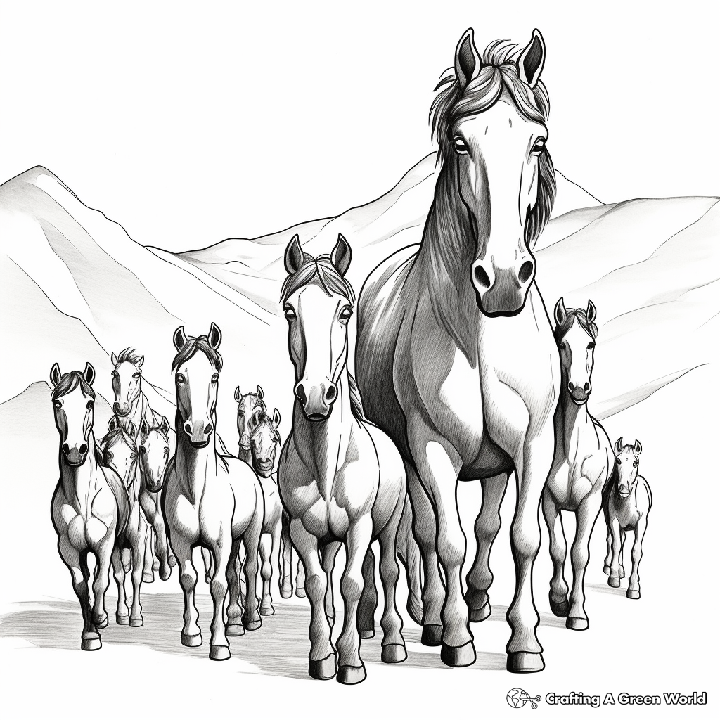 Herd of horses coloring pages