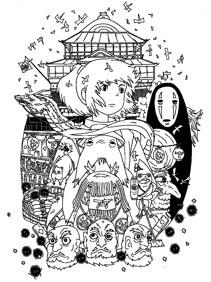 Spirited away coloring pages printable for free download