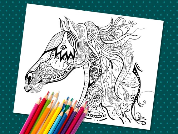 A gypsy horse pdf coloring page adult coloring page digital download printable coloring page free spirit horse pretty pony pattern page