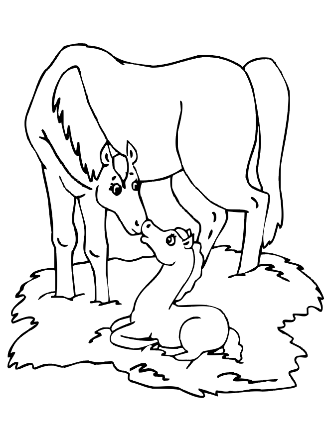 Foal coloring page mare beside her baby