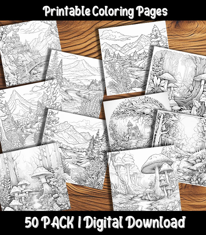 Nature coloring pages digital pack happy colorist