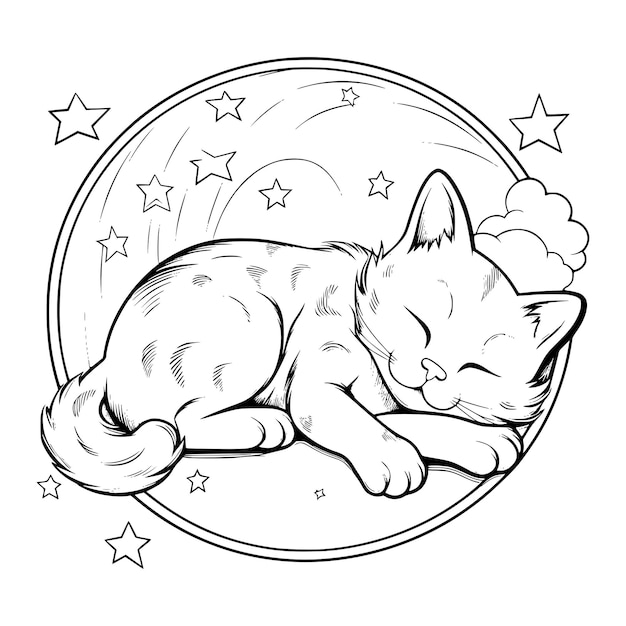 Premium vector cat sleeping coloring page drawing for kids