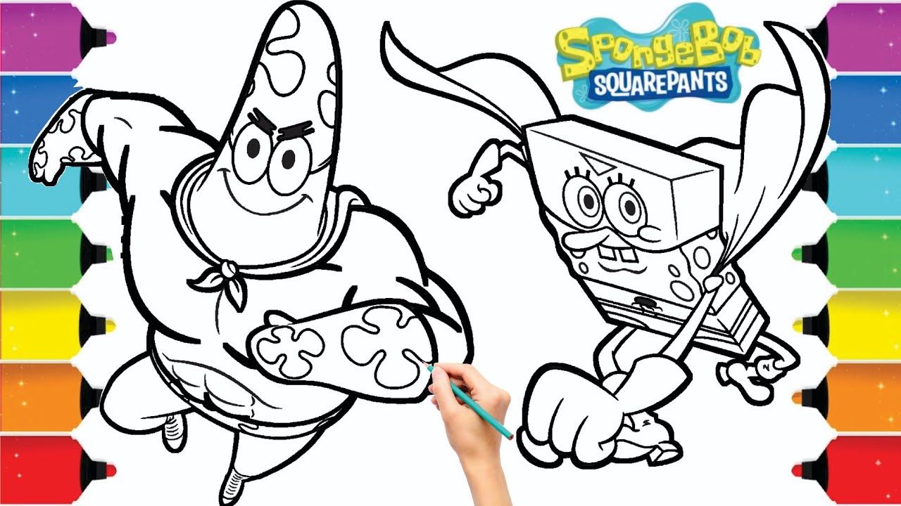 Spongebob and patrick bee superheroes coloring pages learn colors for kids