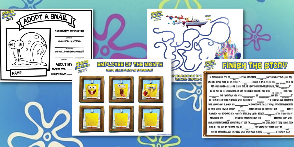 The spongebob movie sponge on the run printable activity sheets â popcorner reviews