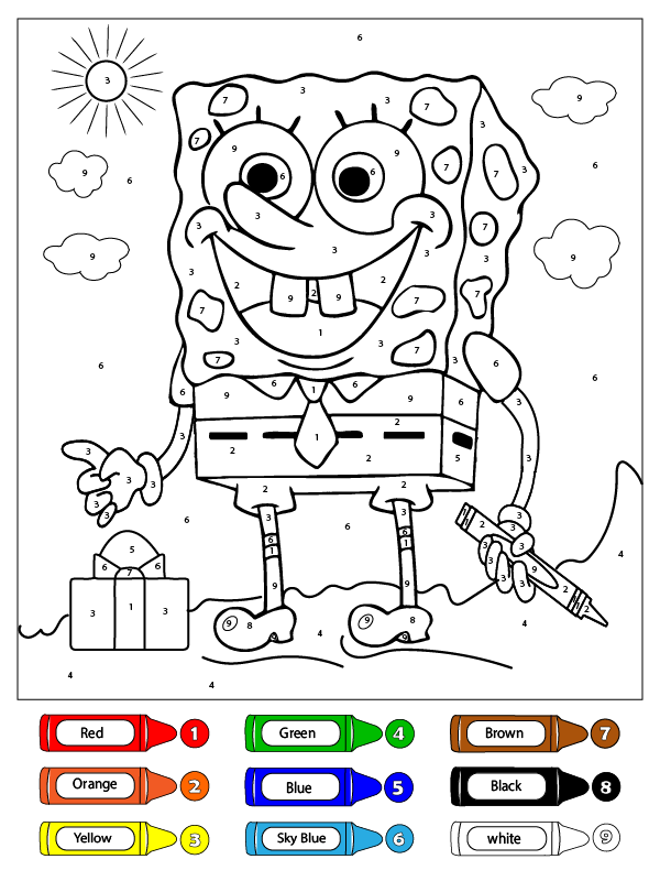 Spongebob drawing coloring by number fãrbung seite