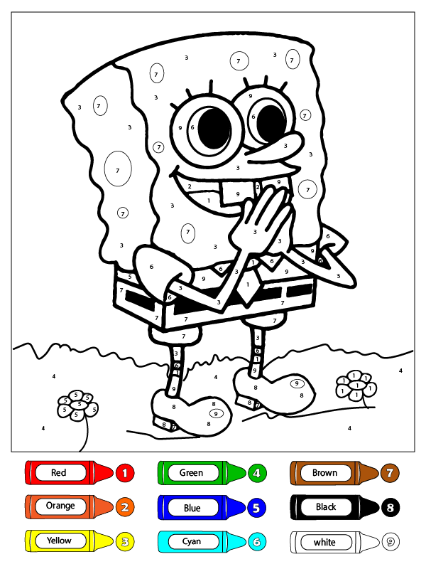 Spongebob praying coloring by number coloring page