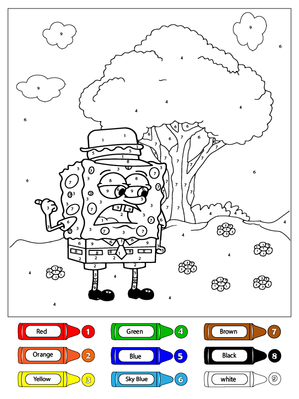 Spongebob outdoor coloring by number fãrbung seite