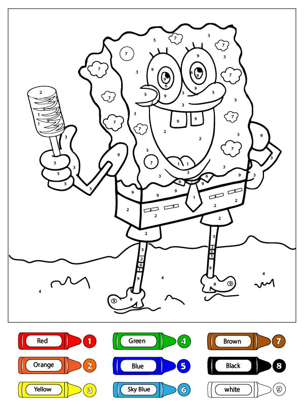 Spongebob color by number coloring pages